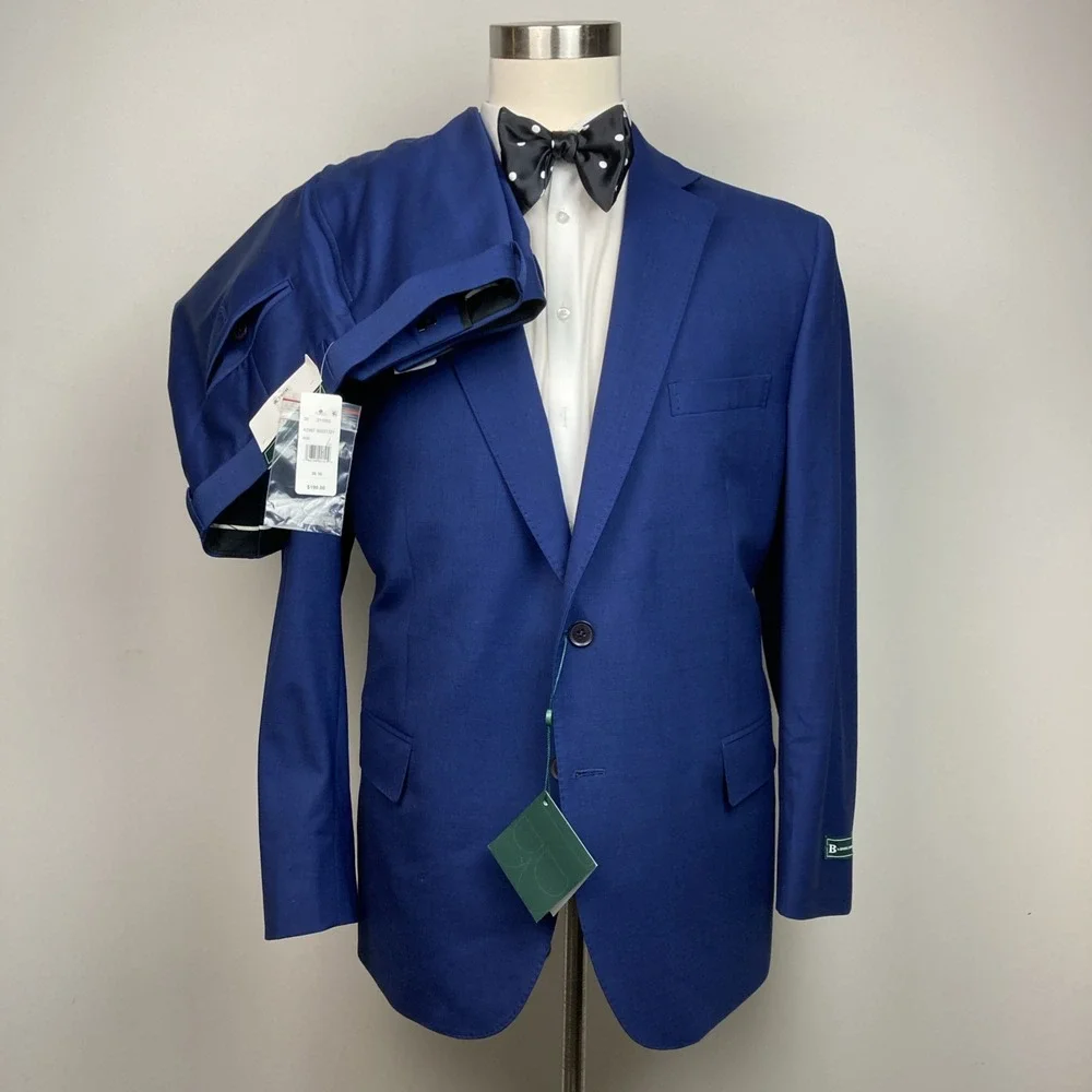 B By Brooks Brothers Mens 2-pc Suit Classic-Fit Jacket 46S Pant 38x30 Blue Wool